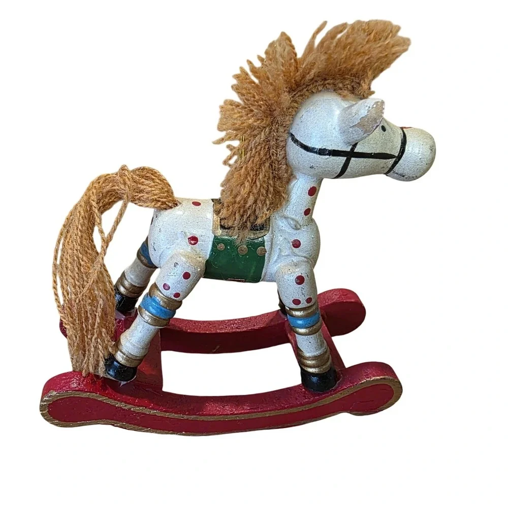 Russ Berrie & Co Christmas Ornaments Lot‎ of 4 Hand Painted Wooden Horses